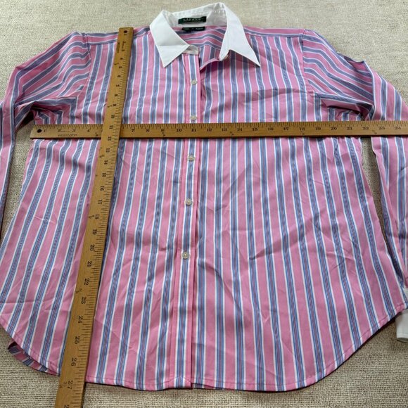 Ralph Lauren Women's SZ Extra Large Slim Fit Pink Striped Button-Down Dress Shir - Picture 7 of 8